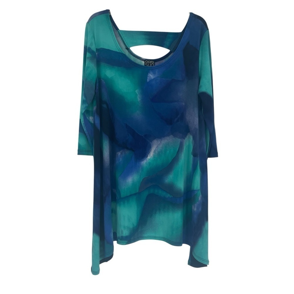 Clara Sun Woo Tie Dye Asymmetric Hem Blouse Blue Green Size Small Tunic - Picture 6 of 9